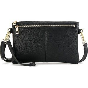 ⚡Women's Lightweight Black Triple Zip Vegan Leather Clutch Wristlet Bag